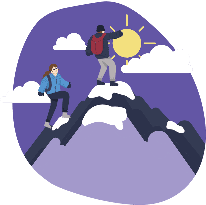 Delven illustration of people climbing mountain