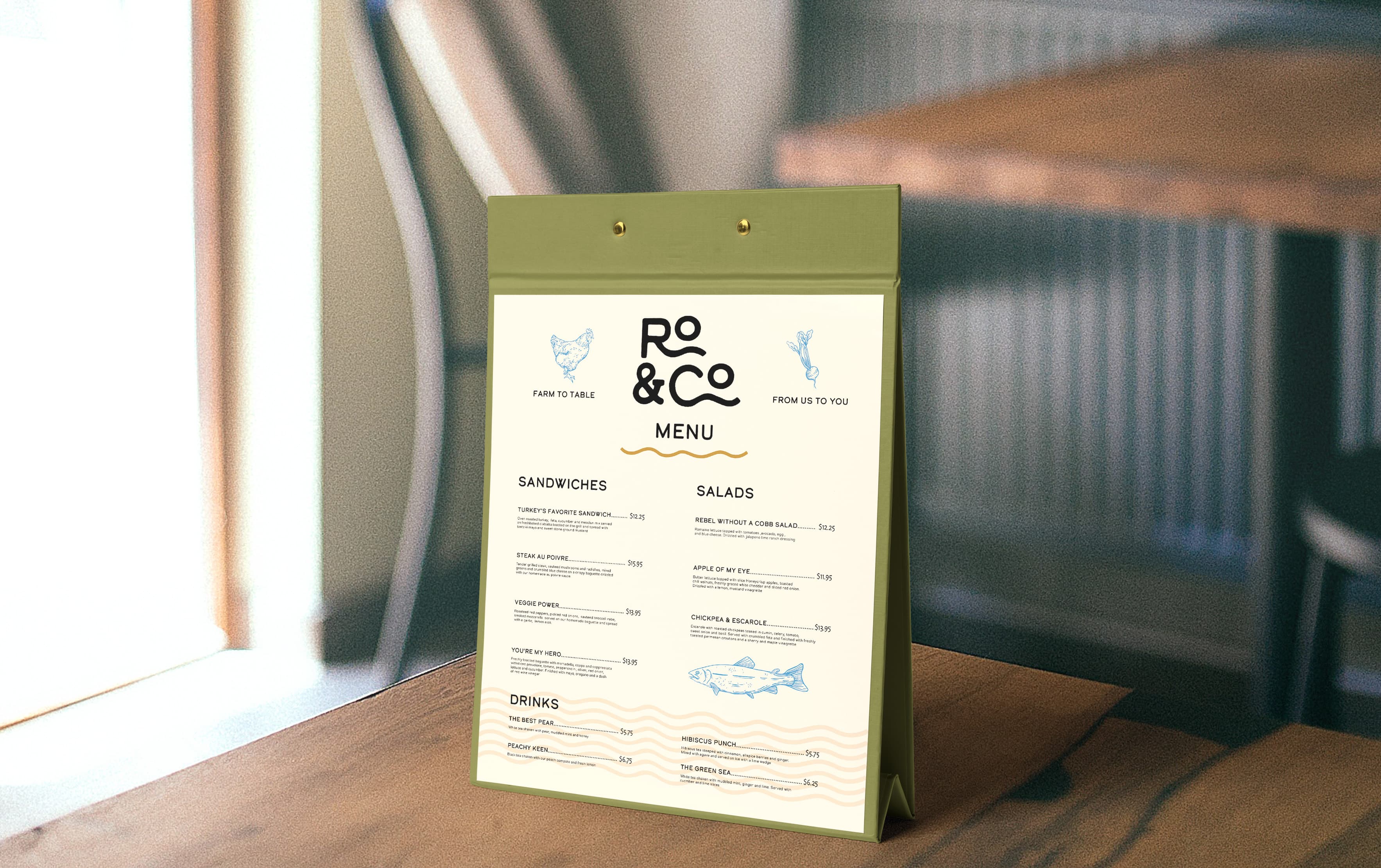 Ro & Co menu mockups