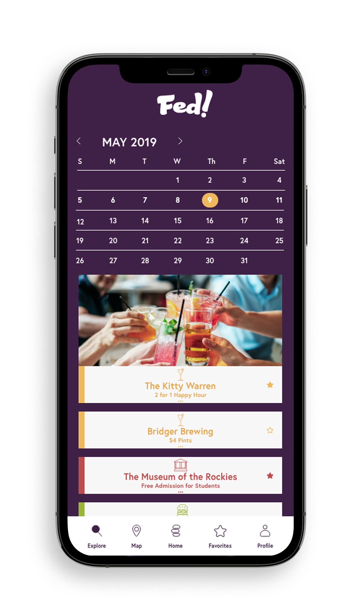 FED! calendar page app mockup