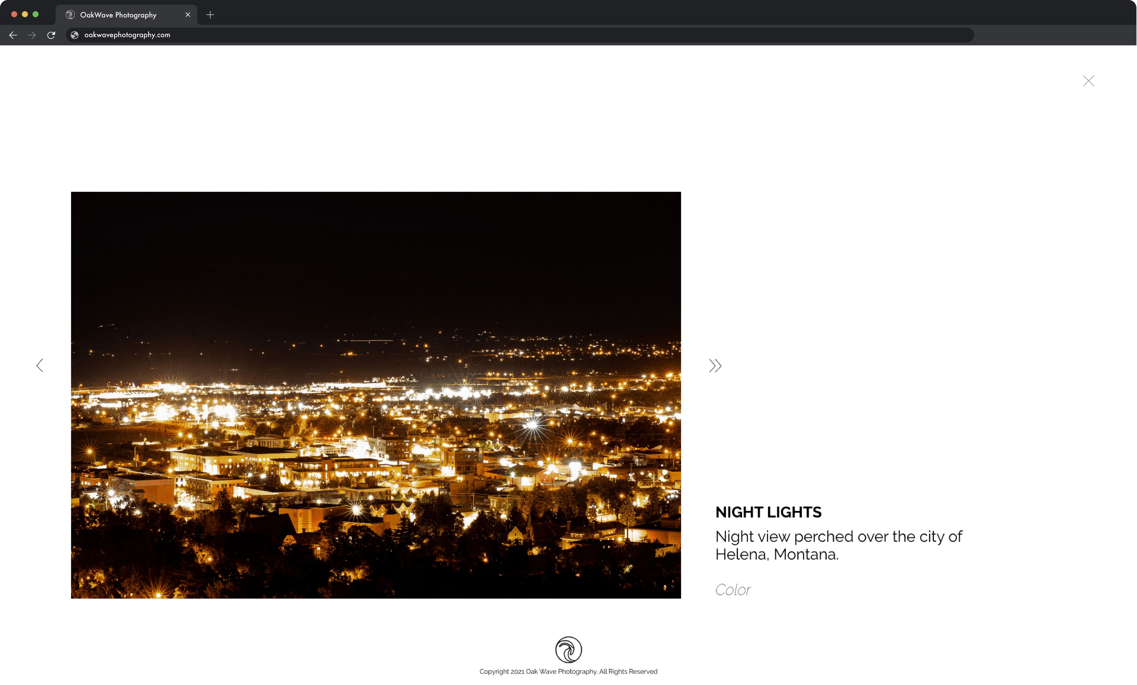 OakWave website with photo of city lights